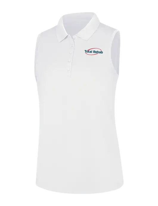 Womens White Dry Zone UV Micro-Mesh Sleeveless Polo w/Total Rehab Logo