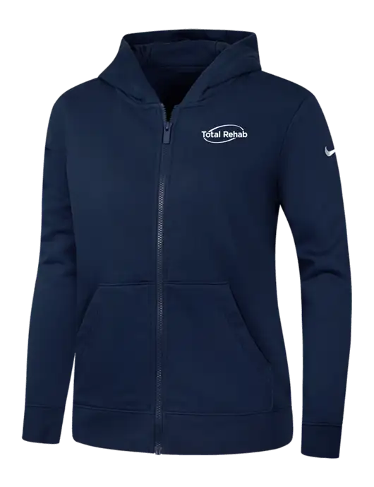 Nike Womens Club Fleece Sleeve Swoosh Full-Zip Dark Navy Hoodie w/Total Rehab Logo