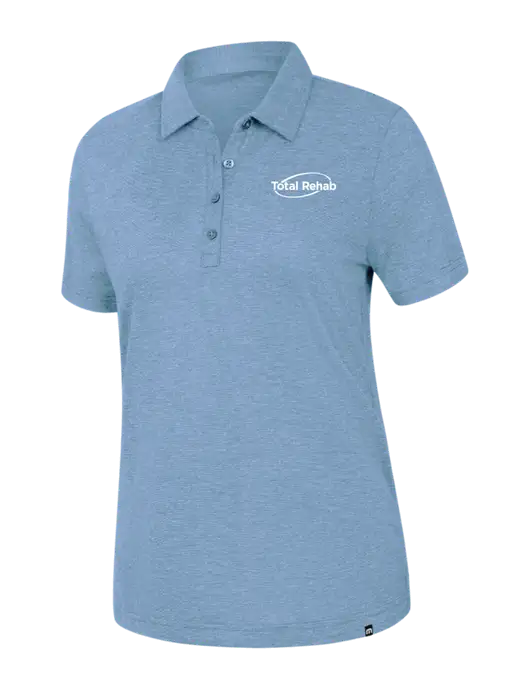 TravisMathew Womens Light Blue Heather Sunnyvale Polo w/Total Rehab Logo