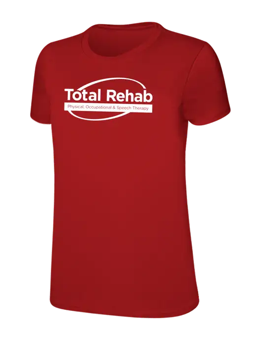 Womens Ring Spun Bright Red 4.5 oz T-Shirt w/Total Rehab Logo