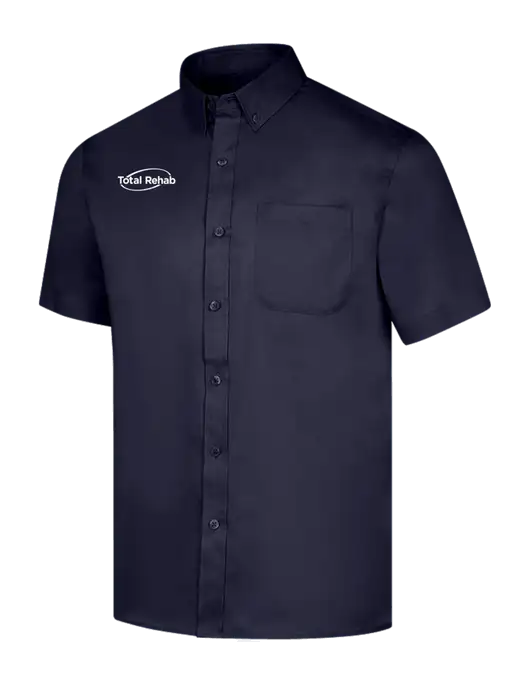 Short Sleeve Navy Superpro React Twill Shirt w/Total Rehab Logo