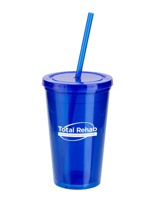 Sorrento Blue 16 oz Tumbler with Lid & Straw w/Total Rehab Logo