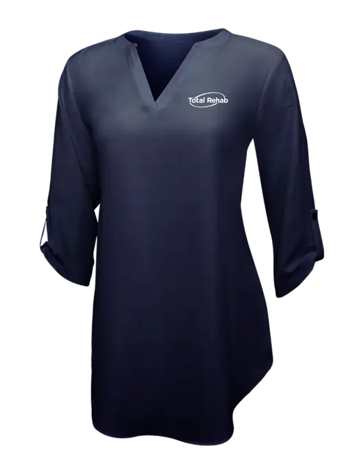 Navy Womens 3/4 Sleeve Tunic Blouse w/Total Rehab Logo