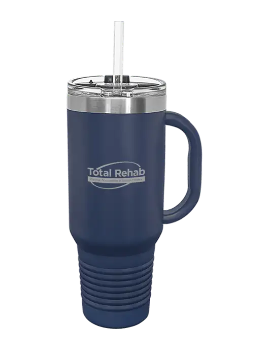 Polar Camel 40 oz. Powder Coated Vacuum Insulated Navy Travel Mug with Straw w/Total Rehab Logo