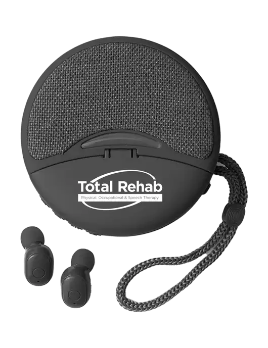 Duo Black Wireless Earbuds & Speaker w/Total Rehab Logo
