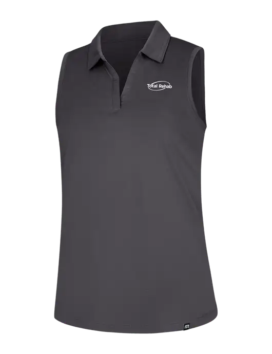 TravisMathew Womens Dark Medium Grey Coto Performance Sleeveless Polo w/Total Rehab Logo