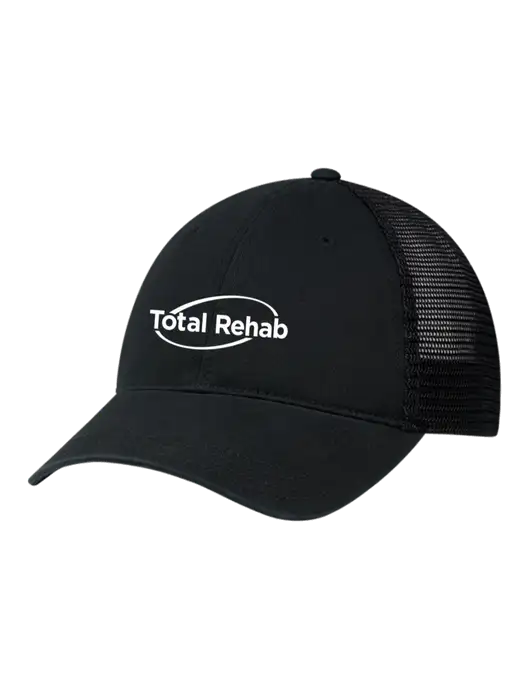 Richardson 111 Garment Washed Trucker Cap Black w/Black Mesh w/Total Rehab Logo