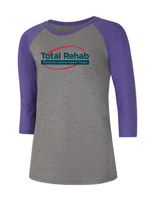 Womens Simply Soft 3/4 Sleeve Purple Frost/Grey Frost Ring Spun Cotton T-Shirt w/Total Rehab Logo
