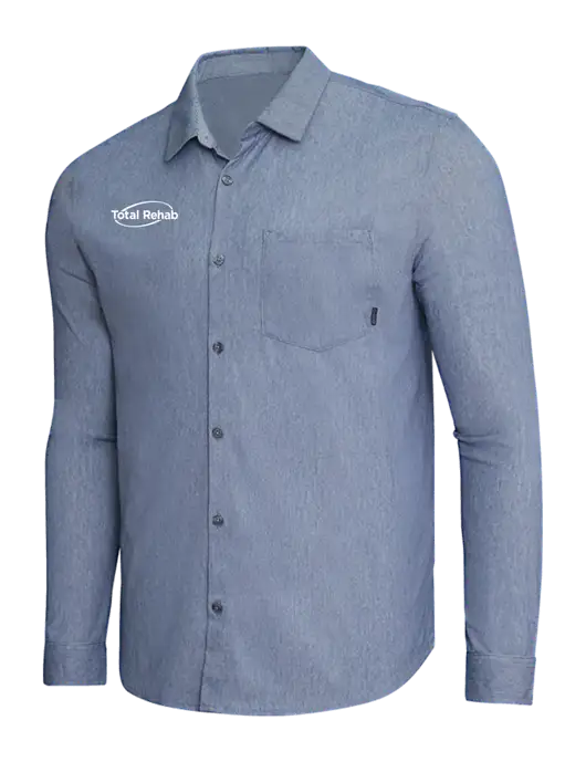 OGIO Slate Blue Heather Extend Long Sleeve Button Up Shirt w/Total Rehab Logo