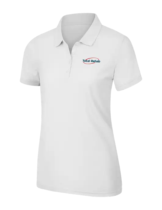 White Womens Core Classic Pique Polo w/Total Rehab Logo