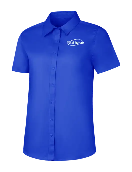 Womens Short Sleeve Dark Royal Superpro React Twill Shirt w/Total Rehab Logo