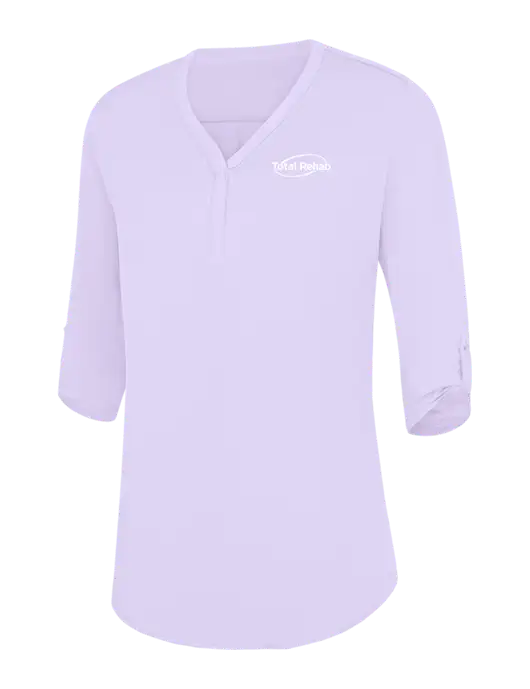 Womens Very Light Purple City Stretch 3/4-Sleeve Tunic w/Total Rehab Logo