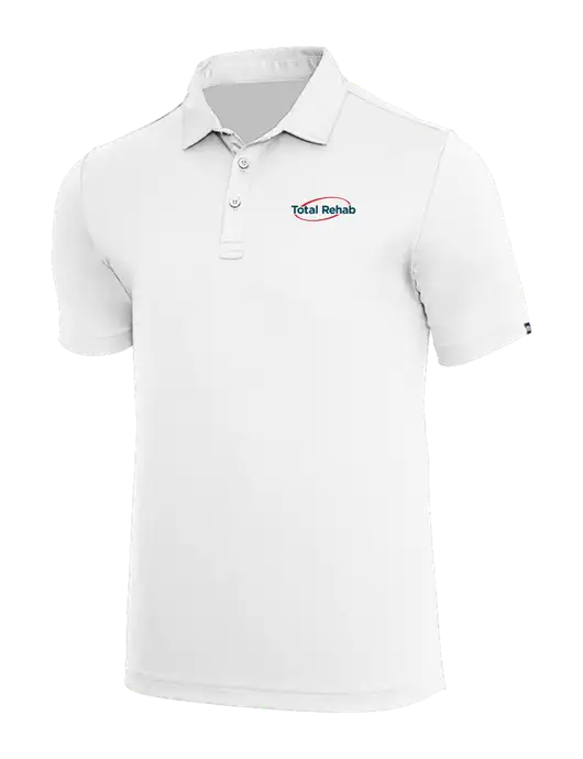 TravisMathew White Coto Performance Polo w/Total Rehab Logo