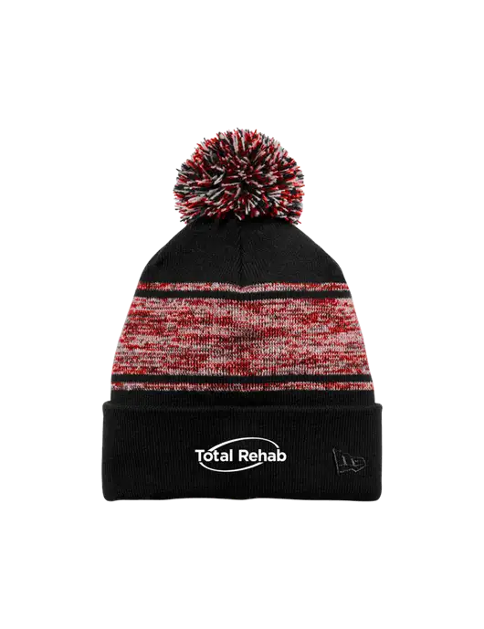 New Era Black/Red Knit Chilled Pom Beanie w/Total Rehab Logo