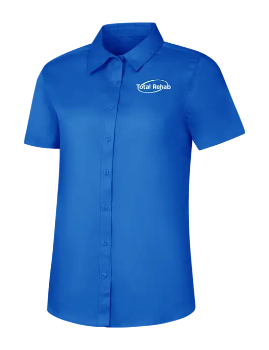 Womens Short Sleeve Royal Blue Superpro React Twill Shirt w/Total Rehab Logo