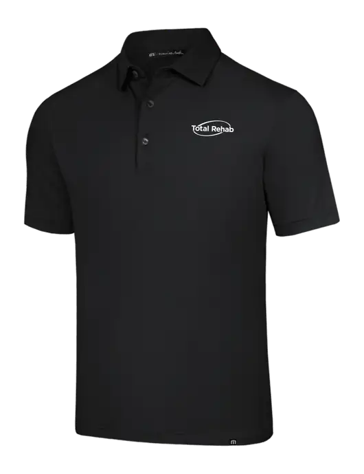 TravisMathew Black Glenview Solid Polo w/Total Rehab Logo