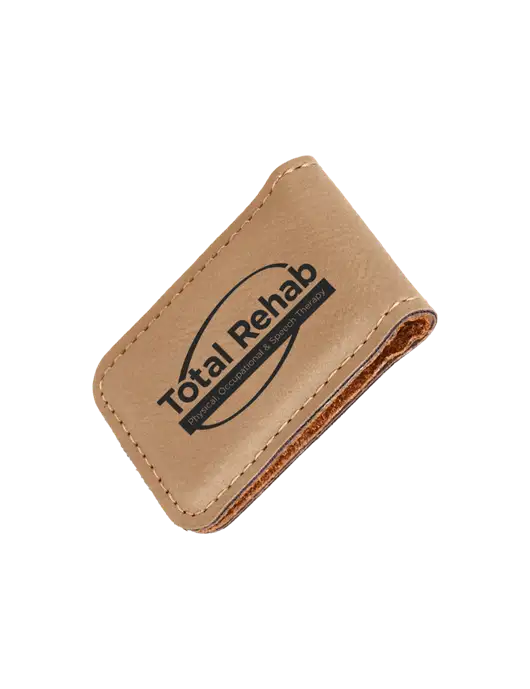 Tan Leatherette Money Clip w/Total Rehab Logo