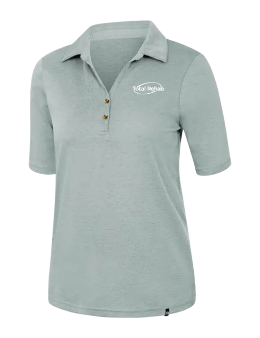 TravisMathew Womens Dark Green Heather Sunsetters Polo w/Total Rehab Logo