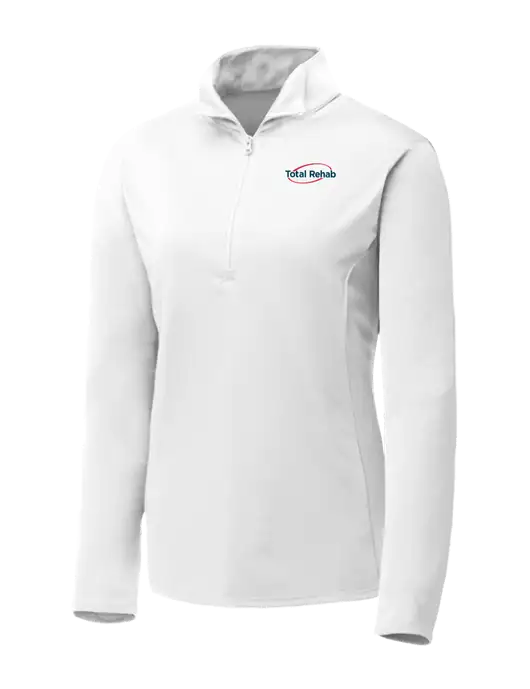 White Womens Posicharge Competitor ¼ Zip Pullover w/Total Rehab Logo