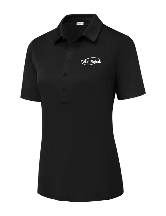 Black Womens Posi-UV Pro Polo w/Total Rehab Logo