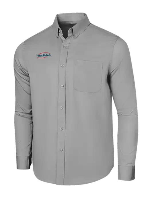 Long Sleeve Light Grey Superpro React Twill Shirt w/Total Rehab Logo