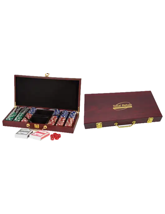 Rosewood Poker Set, 300 Chips w/Total Rehab Logo