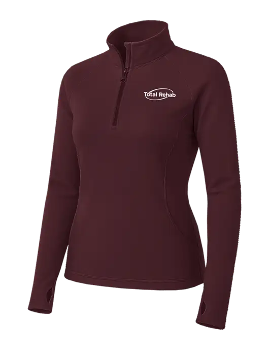 Maroon Womens Sport Wick Stretch 1/4 Zip Pullover w/Total Rehab Logo