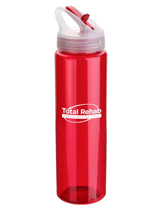 Buddy Red 32 oz PET Bottle with Flip Lid w/Total Rehab Logo