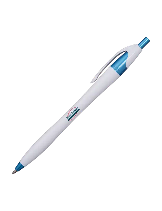 Novella White/Blue Shimmer Pen - Blue Ink w/Total Rehab Logo
