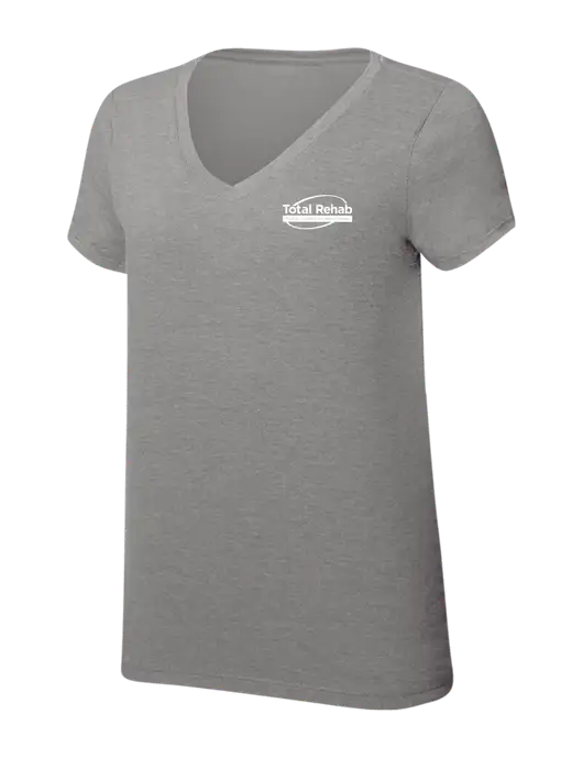 Womens Simply Soft V-Neck Grey Frost 4.5oz  Poly/Combed Ring Spun Cotton T-Shirt w/Total Rehab Logo