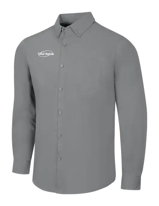 Medium Grey Long Sleeve Carefree Poplin Shirt w/Total Rehab Logo