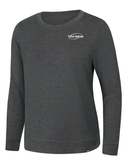 TravisMathew Womens Dark Grey Heather Lightweight Long Weekend Crew w/Total Rehab Logo