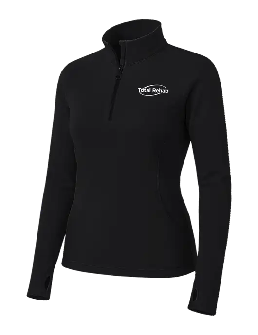Womens Black Sport Wick Stretch 1/4 Zip Pullover w/Total Rehab Logo