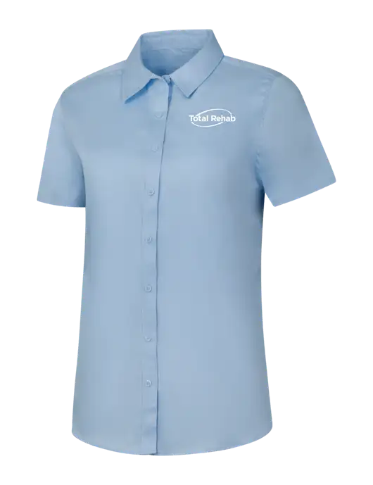 Womens Light Blue Short Sleeve Superpro React Twill Shirt w/Total Rehab Logo