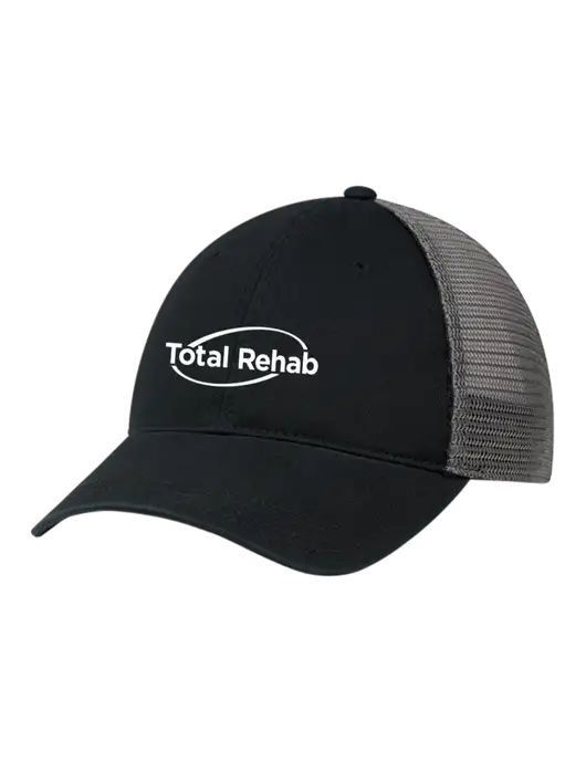 Richardson 111 Garment Washed Trucker Cap Black w/Charcoal Mesh w/Total Rehab Logo