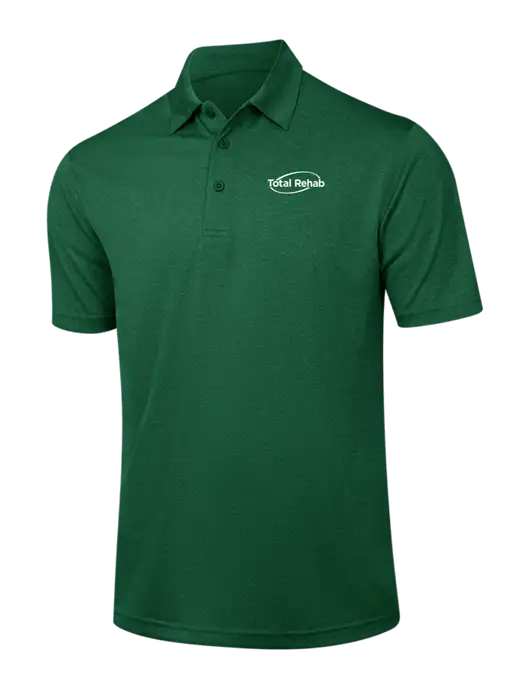 Dark Green Heather Contender Polo w/Total Rehab Logo