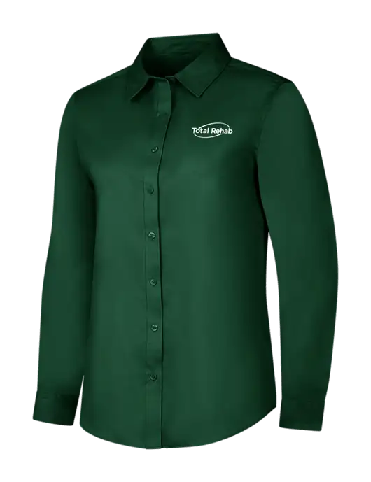 Dark Green Womens Long Sleeve Superpro React Twill Shirt w/Total Rehab Logo