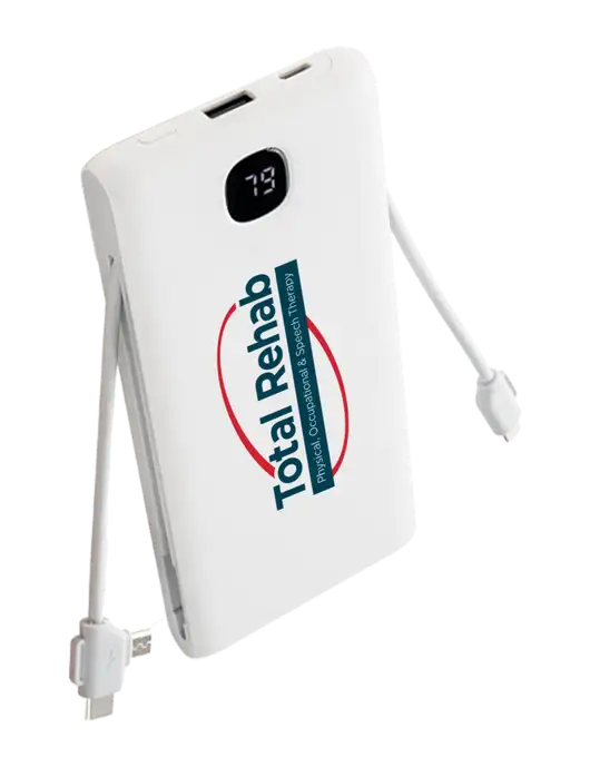 TurboBoost 10,000 mAh Power Bank w/Built-in Cables & Plug w/Total Rehab Logo