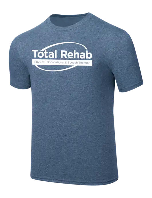 Simply Soft Light Slate Blue Heathered 4.5oz  Poly/Combed Ring Spun Cotton T-Shirt w/Total Rehab Logo
