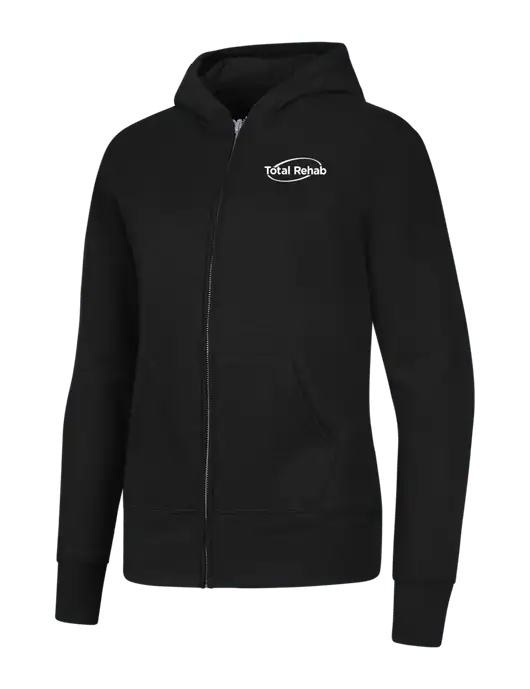 Jet Black Womens Core Fleece Full-Zip Hooded Sweatshirt w/Total Rehab Logo