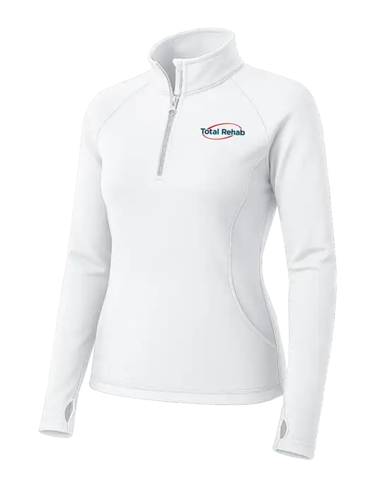 White Womens Sport Wick Stretch 1/4 Zip Pullover w/Total Rehab Logo