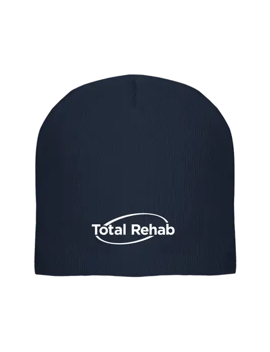 Solid Navy Element Knit Beanie w/Total Rehab Logo