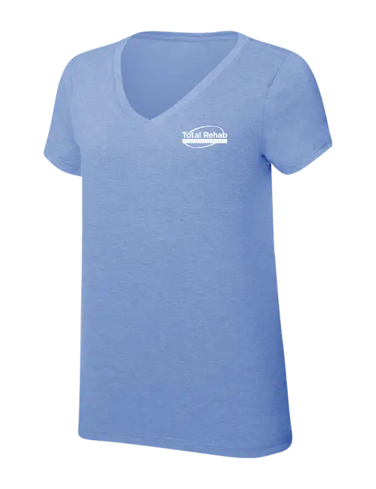 Womens Simply Soft V-Neck Maritime Frost 4.5oz  Poly/Combed Ring Spun Cotton T-Shirt w/Total Rehab Logo