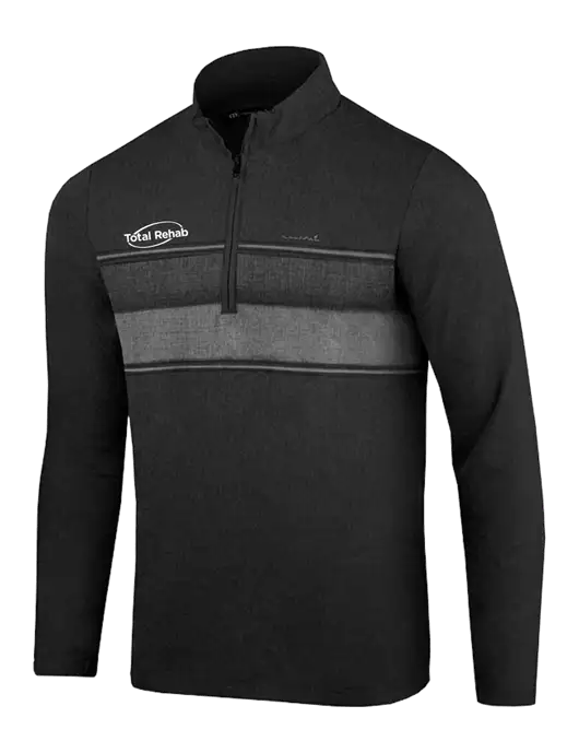 TravisMathew Black Balboa Chest Stripe Quarter Zip w/Total Rehab Logo