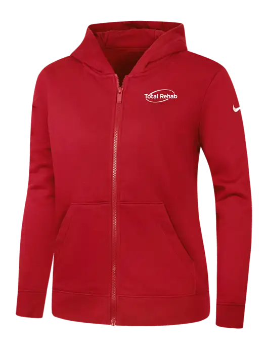 Nike Womens Club Fleece Sleeve Swoosh Full-Zip Red Hoodie w/Total Rehab Logo