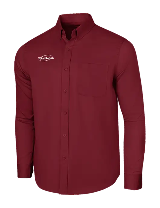 Long Sleeve Maroon Superpro React Twill Shirt w/Total Rehab Logo