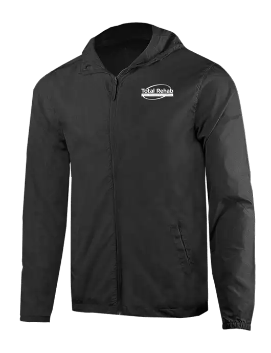 Rainy Day Ultra Lightweight Black Windbreaker Full-Zip Jacket w/Total Rehab Logo