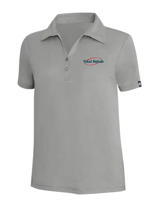 TravisMathew Light Grey Heather Womens Coto Performance Polo w/Total Rehab Logo