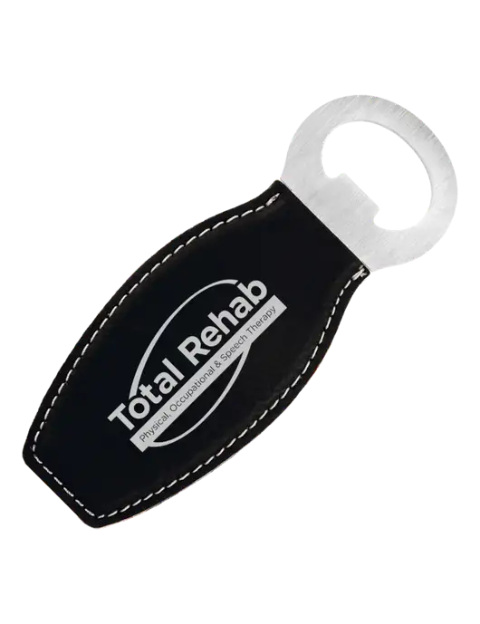 Black Leatherette Bottle Opener with Magnet w/Total Rehab Logo