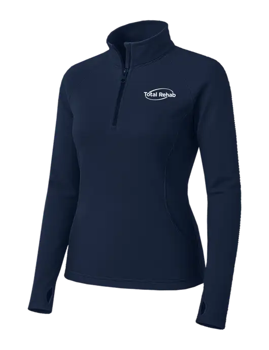 Navy Womens Sport Wick Stretch 1/4 Zip Pullover w/Total Rehab Logo